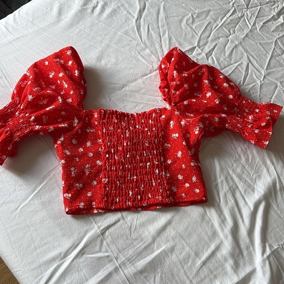 H&M Divided Orange Floral Puff Sleeve Crop Top | Cottagecore Y2K Coquette - Picture 4 of 5